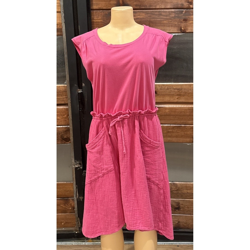Anthropologie Daily Practice Pink Sleeveless Midi Dress Pockets Size Small